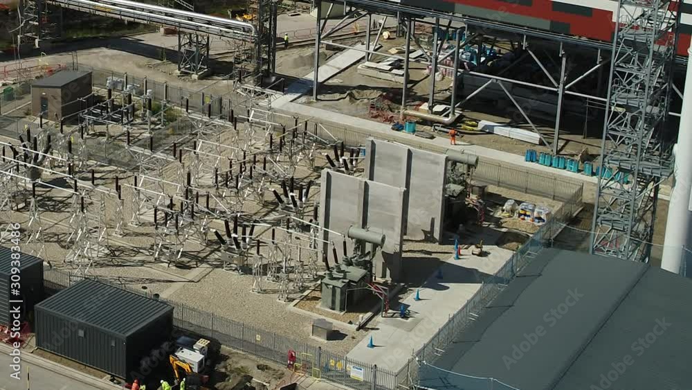 Aerial view of a power station electricity substation Aerial view of a power station electricity substation