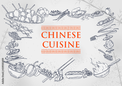 illustration of template of different types of Chinese Cuisine for menu background design of Hotel or restaurant