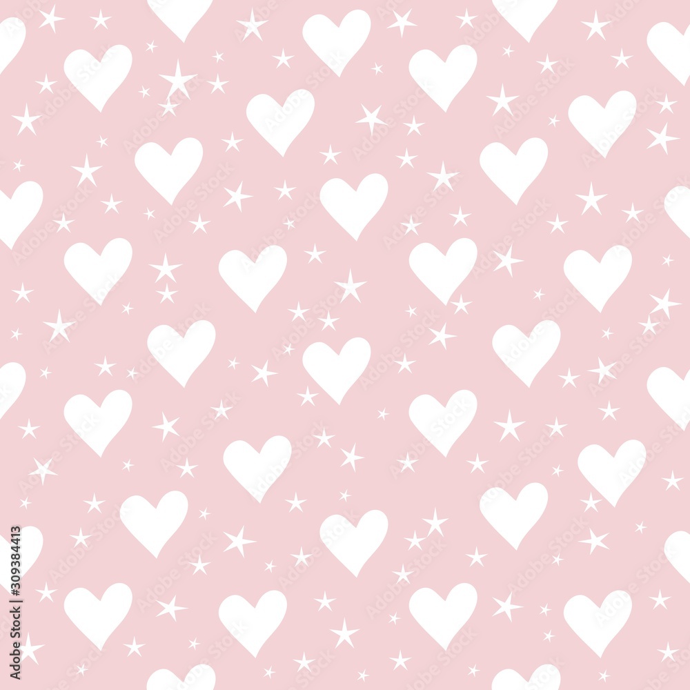 seamless pattern with hearts and stars soft pink