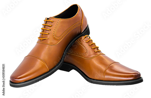 Brown leather shoes for men isolated on white background. Clipping path
