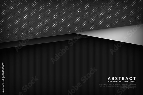 Modern black background vector overlap layer on dark space with abstract style for background design. Texture with silver glitters dots element decoration.