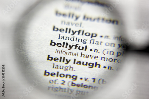 The word or phrase bellyful in a dictionary. photo