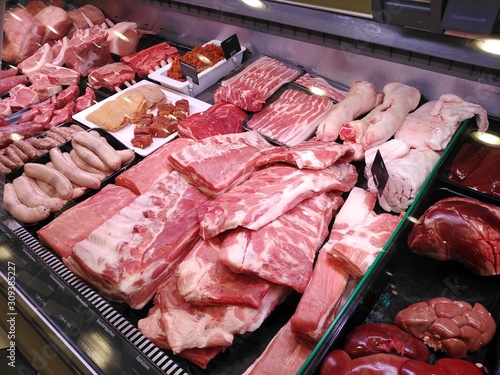 Raw meat for sale in butcher's shop