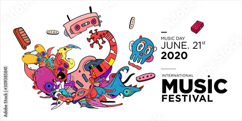 Vector doodle illustration banner and poster world music day