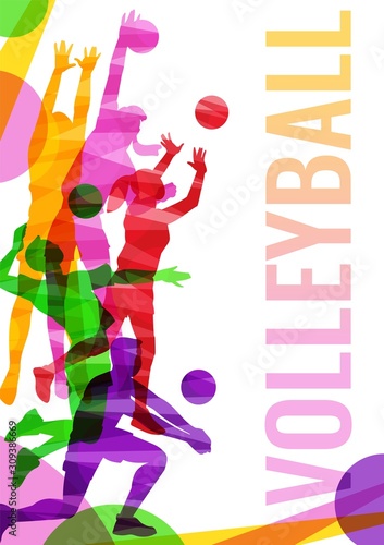 Volleyball competition banner template with players vector illustration isolated.