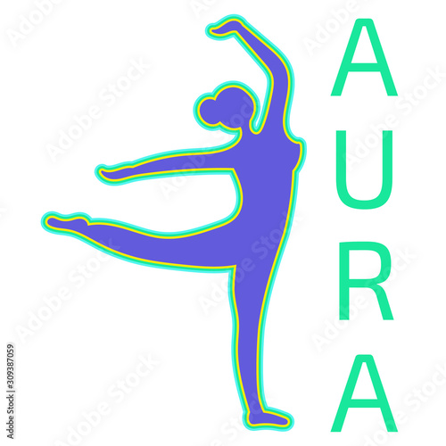 Silhouette of a dancing girl with a positive aura. Paranormal phenomenon of aura testing. Diagnosis of the emotional state of a person. Vector editable illustration