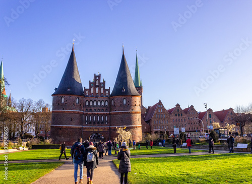 Holsten Gate, Lübeck, Germany - Sunny day at Christmas time