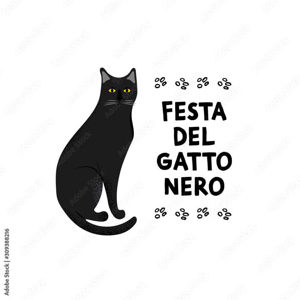 Black Cat Festival. Greeting card for a traditional Italian holiday. Cute  pet. Portrait of Bombay breed. Stock Vector | Adobe Stock