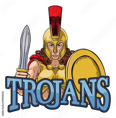 A Spartan or Trojan female warrior gladiator woman sports team mascot