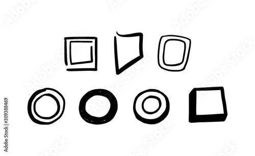 Hand drawn doodle checkboxes set graphic black ink vector illustrations isolated.