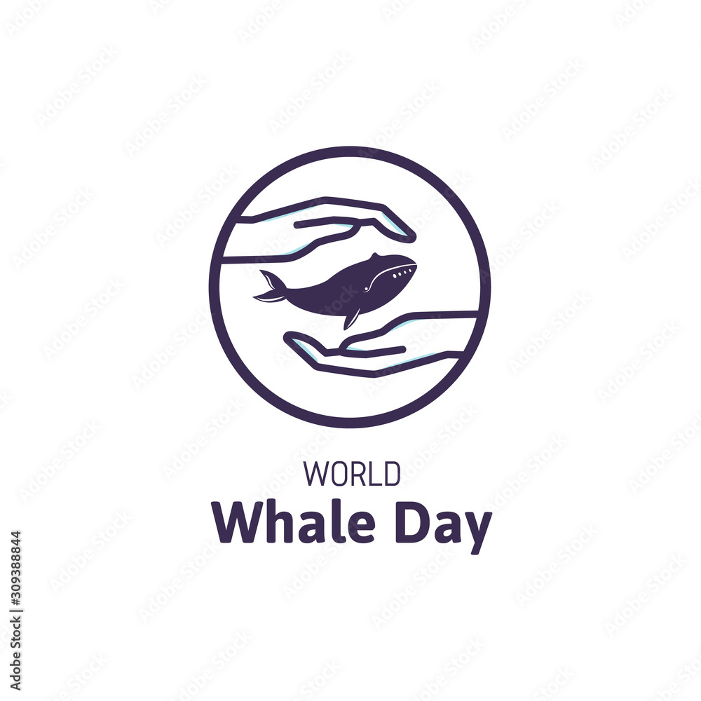 Simple logo with text World Whale Day. Suitable for greeting card, poster and banner.