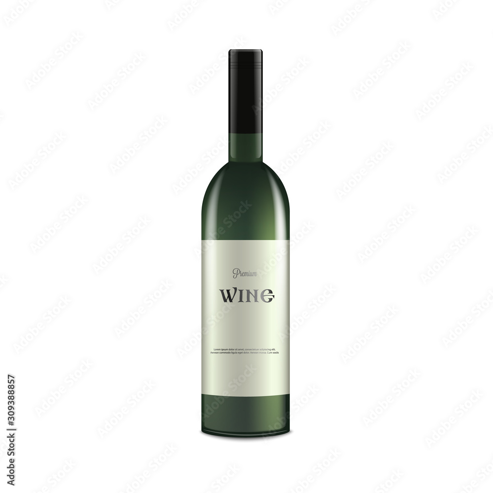 Alcohol wine bottle with blank label - mockup realistic vector illustration isolated.