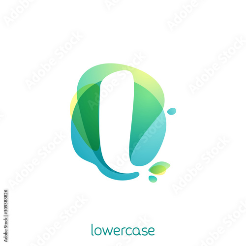 Ecology lowercase letter l logo. Overlapping watercolor font with green leaves.