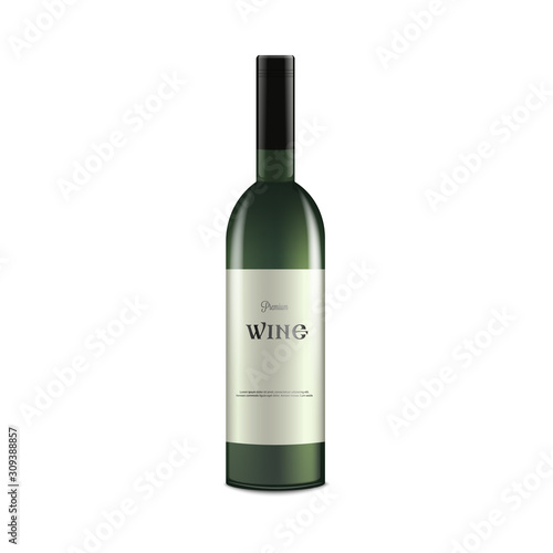 Alcohol wine bottle with blank label - mockup realistic vector illustration isolated.