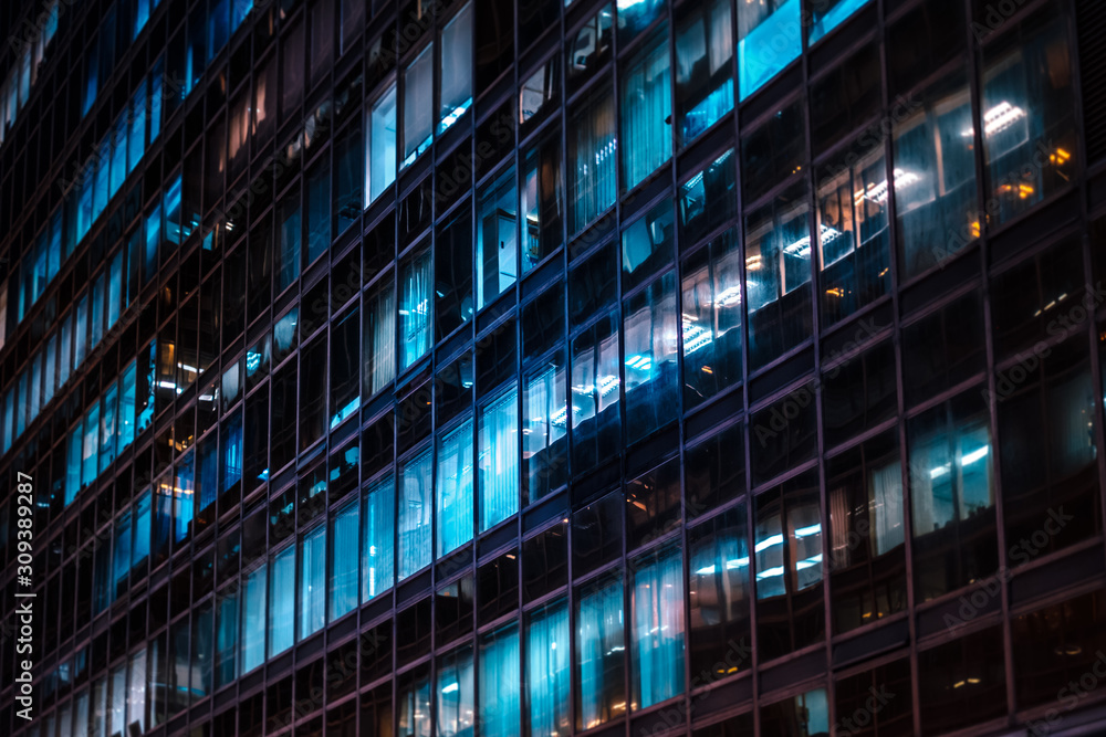 office building facade at night - business district - office building facade at night - business district -