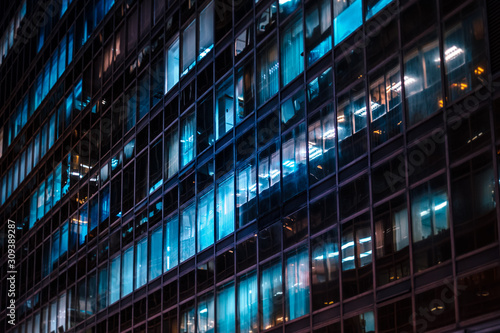 Photography office building facade at night - business district -