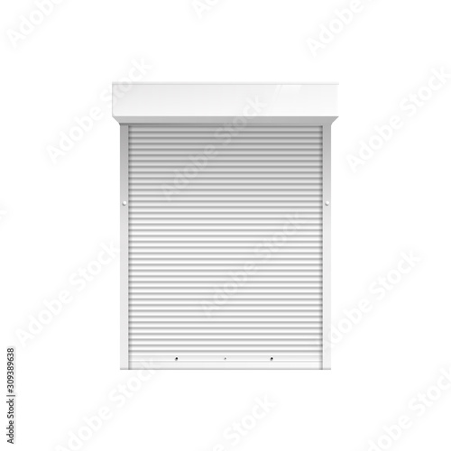 Window with roll up shutters or blinds 3d vector illustration mockup isolated.