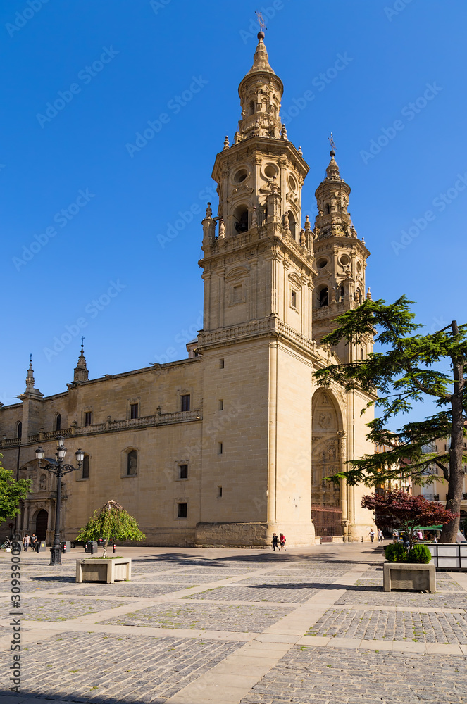 Logrono, Spain. Beautiful view of the Cathedral of Santa Maria de la Redonda
