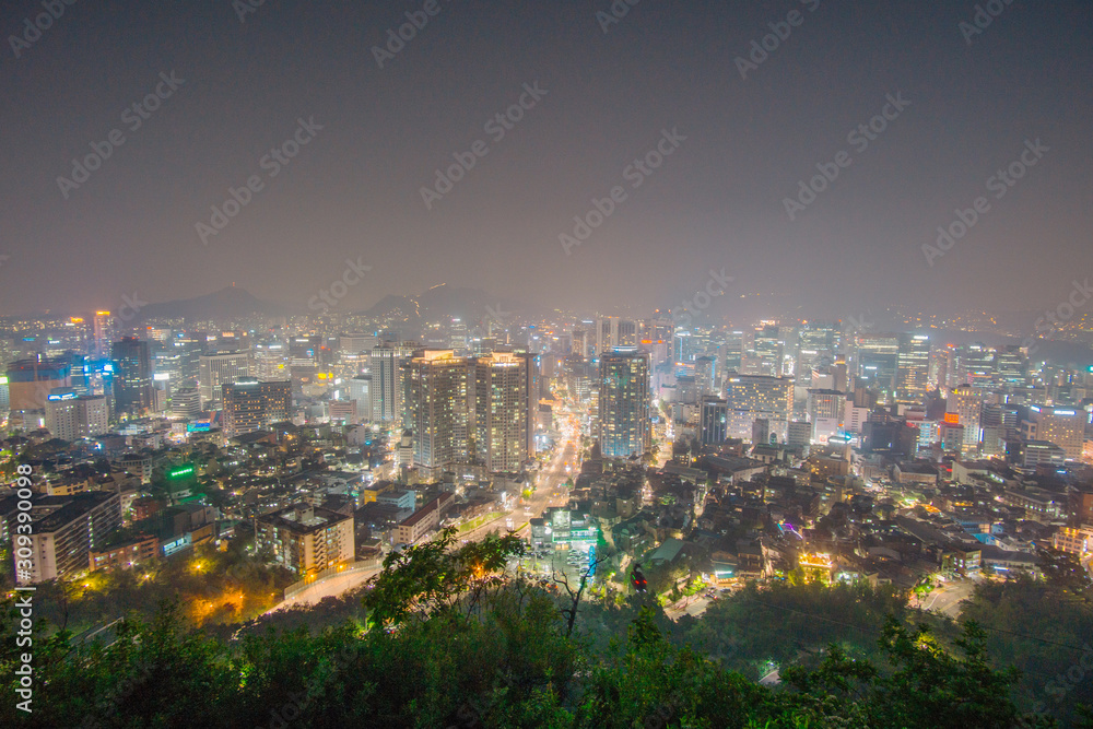 Night view of downtown of Seoul, South Korea. 