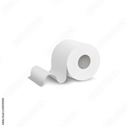 Single roll of toilet or lavatory paper realistic vector illustration isolated.