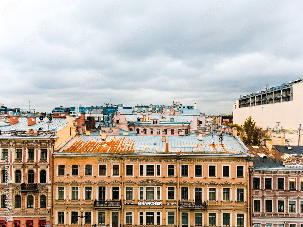 city landscape with a view of the rooftops of St. Petersburg