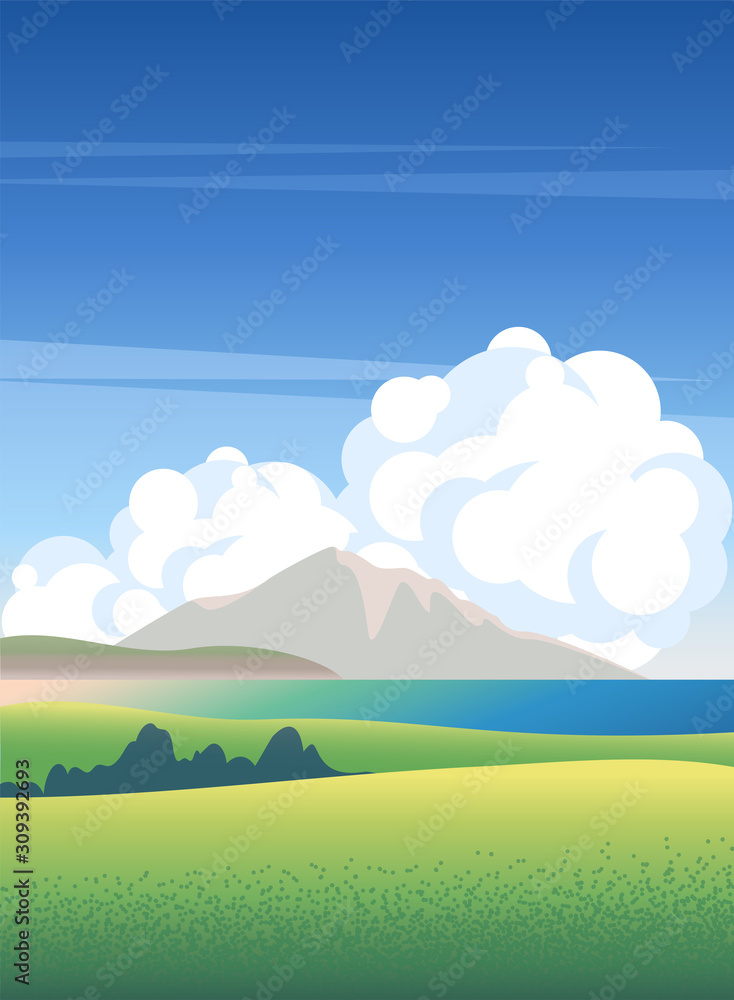 Picture for calendars and postcards. Summer season. Vector landscape illustration.