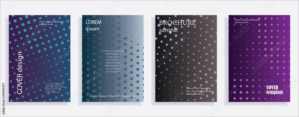 Obraz premium Minimalistic cover design templates. Layout set for covers of books, albums, notebooks, reports, magazines. Star, dot halftone gradient effect, flat modern abstract design Geometric mock-up texture