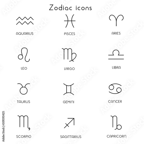 Thin line zodiacal signs