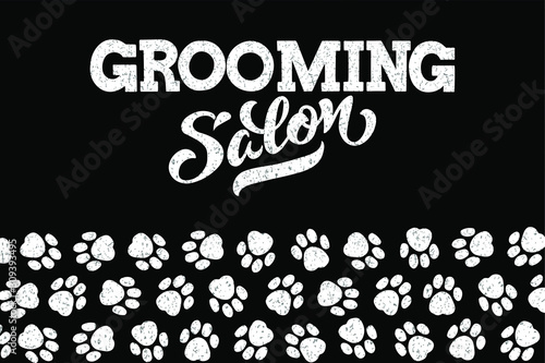 Logo for dog hair salon, dog styling and grooming shop, store for pets. Vector illustration isolated on black background. EPS 10