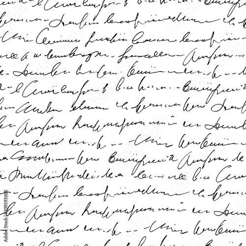 Handwritten abstract text seamless pattern, vector monochrome script background