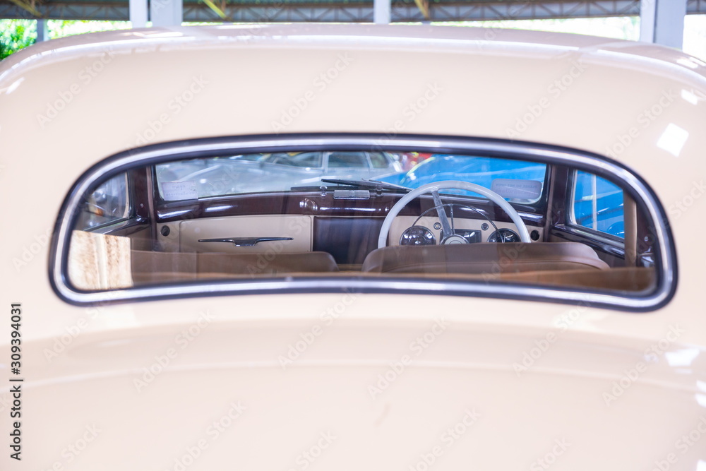 Fototapeta premium frame of control wheel inside a vintage car .