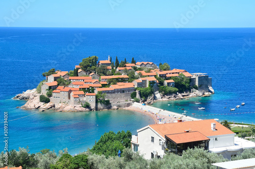 The beautiful island of Sveti Stefan (Sveti Stephan) in the Adriatic sea in the summer. Montenegro © irinabal18