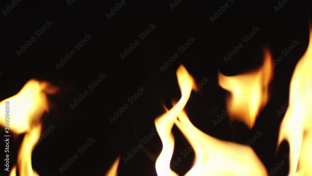 Blazing hot fire flames on black chromakey screen loop
