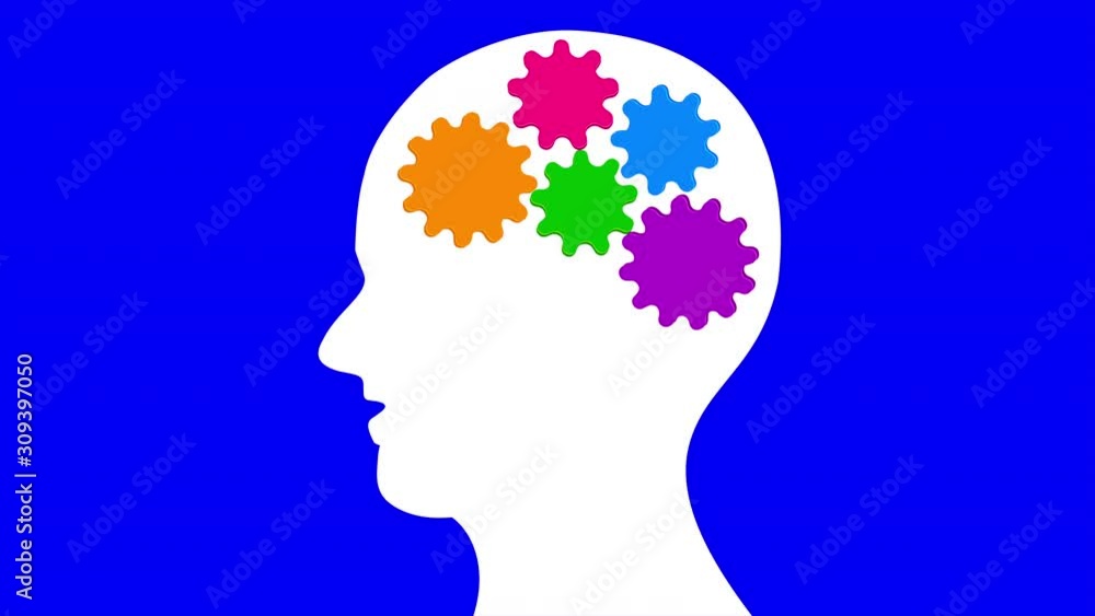 Pictograph of gear in head. thinking design, animation. Pictograph of gear in head. thinking design, animation.