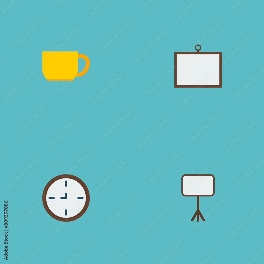 of bureau icons flat style symbols with desk, wall clock, whiteboard and other for your web mobile app design. Stock Vector | Adobe