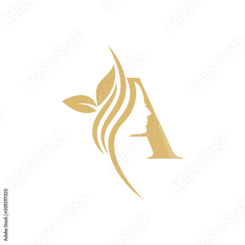 A Vector abstract logo, branding design templates in trendy linear minimal style, emblem for beauty studio and cosmetics - female portrait, beautiful woman's face - badge for make up artist, fashion 