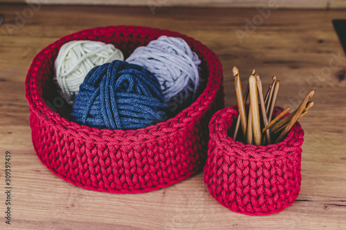 Crochet red baskets for Home