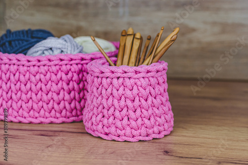 Crochet pink baskets for home