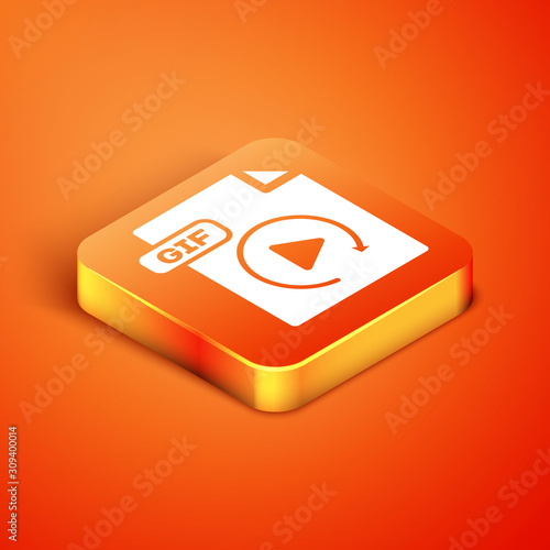 Isometric GIF file document. Download gif button icon isolated on orange background. GIF file symbol. Vector Illustration