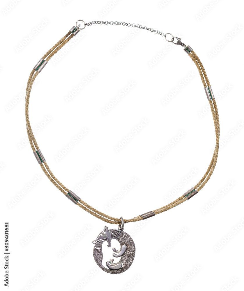 Pendant with Fox Biting Its Tail on rope isolated Pendant with Fox Biting Its Tail on rope isolated