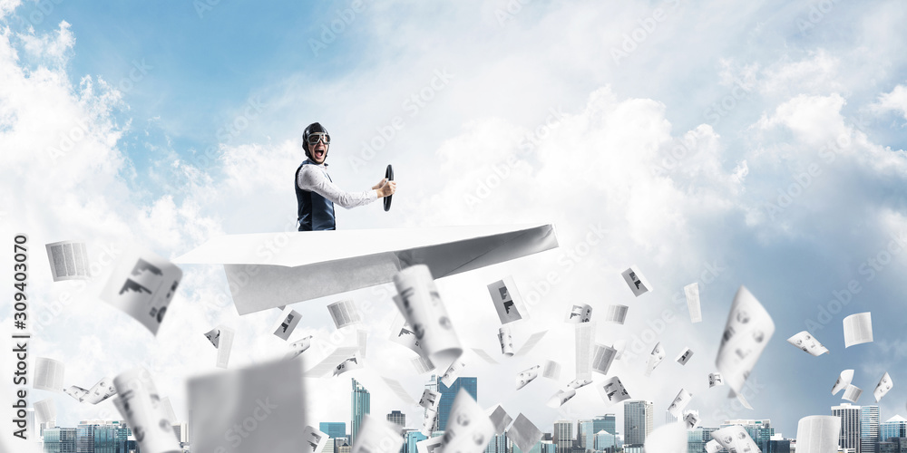 Creative business process concept with funny pilot Creative business process concept with funny pilot