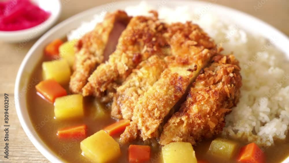 Crispy fried pork cutlet with curry and rice Crispy fried pork cutlet with curry and rice