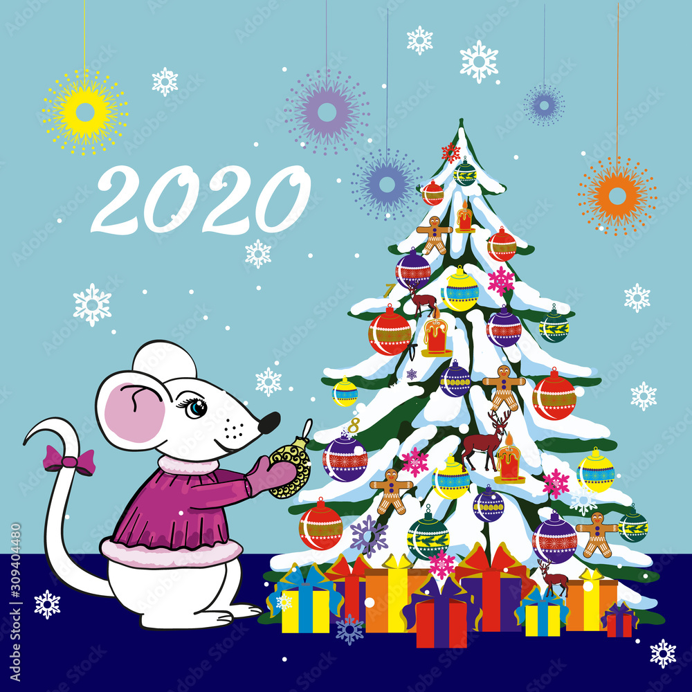 Naklejka premium Happy New Year 2020. Chinese New Year is the symbol of 2020 New Year.