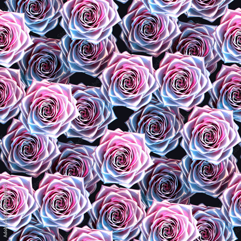 Seamless pattern of blue and pink colored metallic roses Seamless pattern of blue and pink colored metallic roses