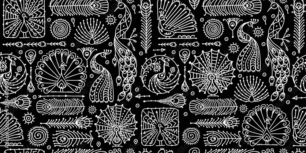 Peacock collection, ethnic style, seamless pattern for your design