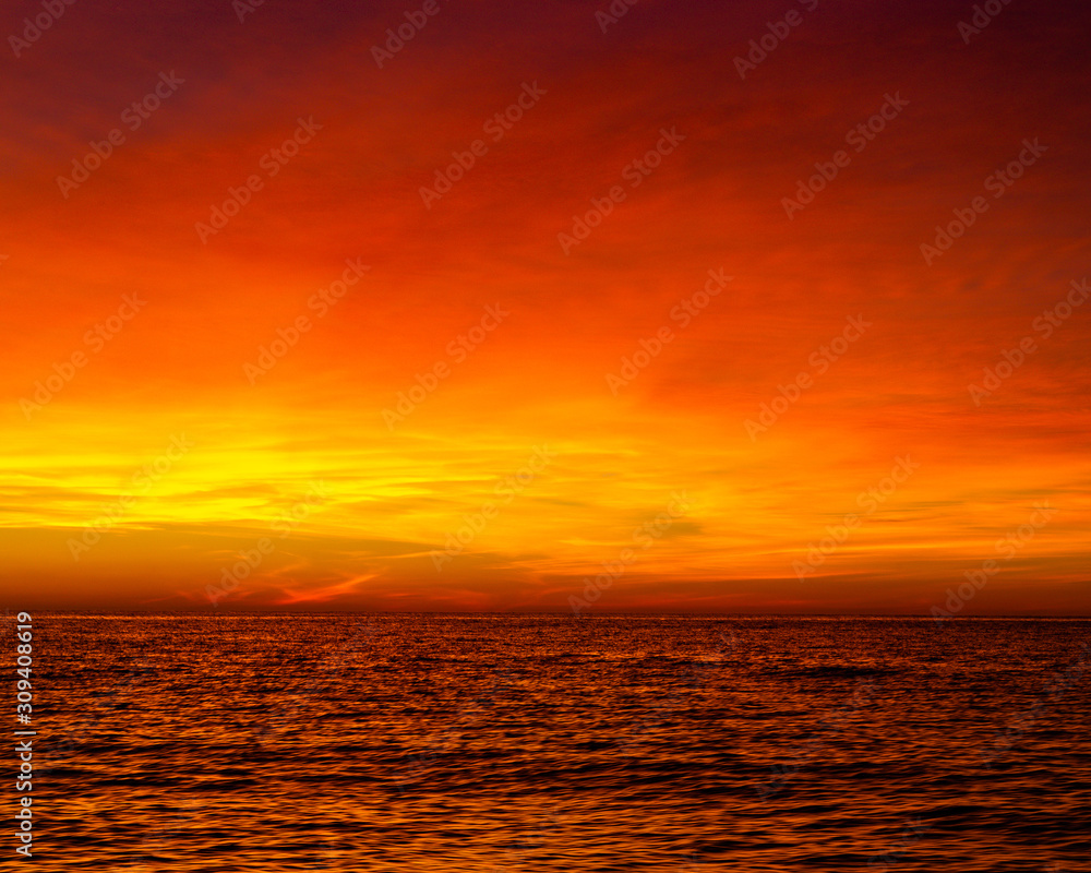 A tropical sunset over the Atlantic Ocean from Grand Bahama, Bahamas 