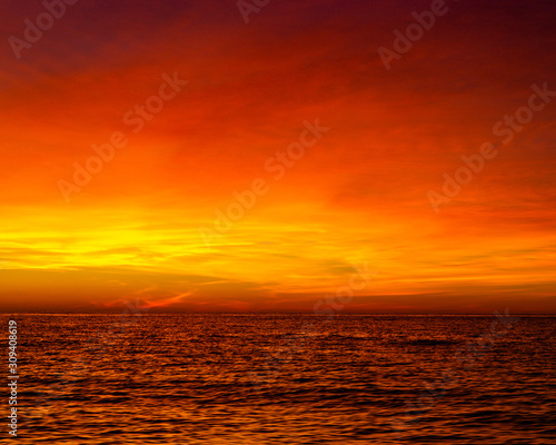 A tropical sunset over the Atlantic Ocean from Grand Bahama, Bahamas 