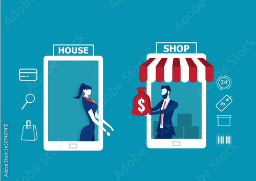 Online Shopping and Delivery Concept. Online Shop App. Ecommerce Sales, Online Shopping, Illustration.