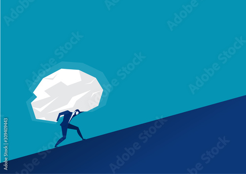 Businessman carrying huge stones forward to success concept vector