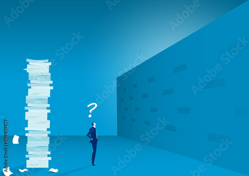 Businessman Thinking How to  accross high wall vector.